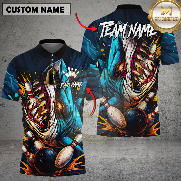 Maxcorners Bowling Shirt Scary Fierce Shark Attack Multioptions Personalized Name, Team Name Unisex 3D Shirt (4 Colors)