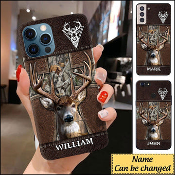 Maxcorners Deer Hunting leather Cross Personalized Name Phone Case LM1012
