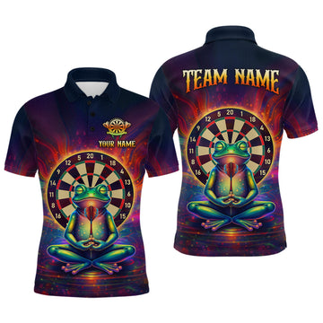 Maxcorners Custom Zen Frog Dart Shirts for Men Menditation Style Dart Jersey Polo & 1/4Zip Dartboard Shirt LM1705