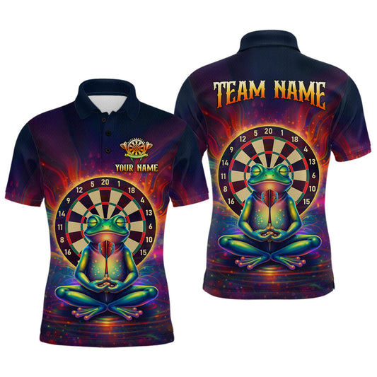 Maxcorners Custom Zen Frog Dart Shirts for Men Menditation Style Dart Jersey Polo & 1/4Zip Dartboard Shirt LM1705