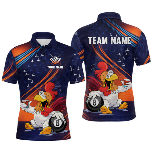 Maxcorners Funny Chicken Billiard Shirts for Men Custom 8 Ball Billiard Jersey Pool Shirt Polo & 1/4-Zip LM2602