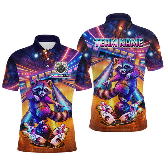 Maxcorners Funny Raccoon Bowling for Men Custom Bowling League Jersey Polo & 1/4-Zip Bowling Outfit LM2603