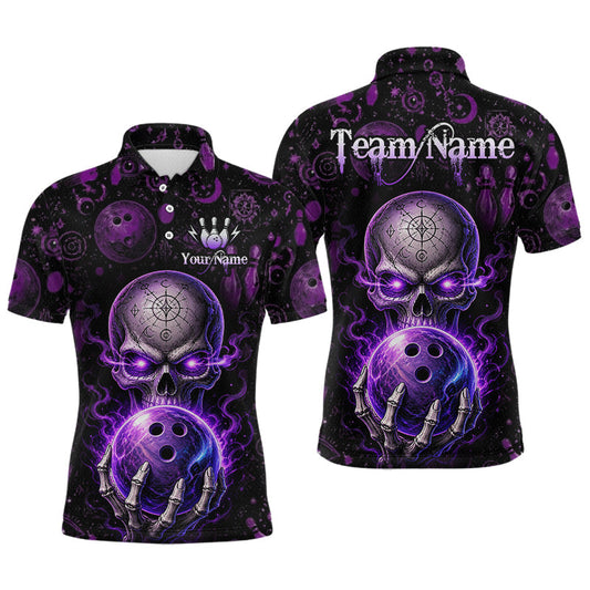 Maxcorners Custom Mystic Skull Bowling Shirt for Men Bowling League Jersey Polo & Quarter-Zip Outfit LM1705