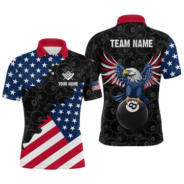 Maxcorners Custom American Flag Black Eagle Billiards Shirt for Men 8 Ball Pool Team Jersey Billiard Outfit