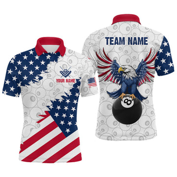 Maxcorners Custom American Flag White Eagle Billiards Shirt for Men 8 Ball Pool Team Jersey Billiard Outfit