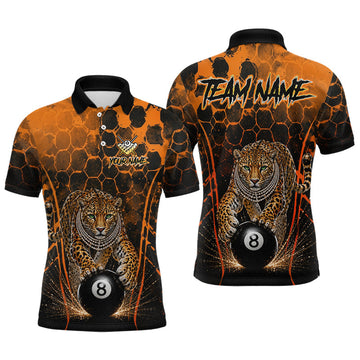 Maxcorners Custom Diomond Leopard Billiard Shirt, 8 Ball Pool Team Jersey for Men, Polo & 1/4 Zip