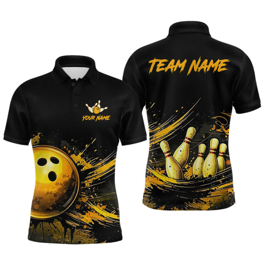 Maxcorners Custom Black & Gold Bowling Shirt for Men Bowling Team Jersey Bowling Outfit Polo & Quarter-Zip LM1904