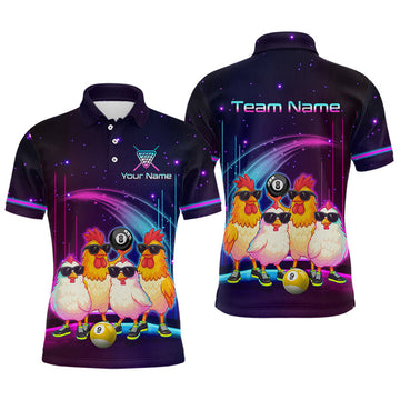Maxcorners Custom Funny Neon Chicken Billiard Shirt for Men 8 Ball & 9 Ball Pool Team Jersey Polo & 1/4-Zip Outfit LM1307