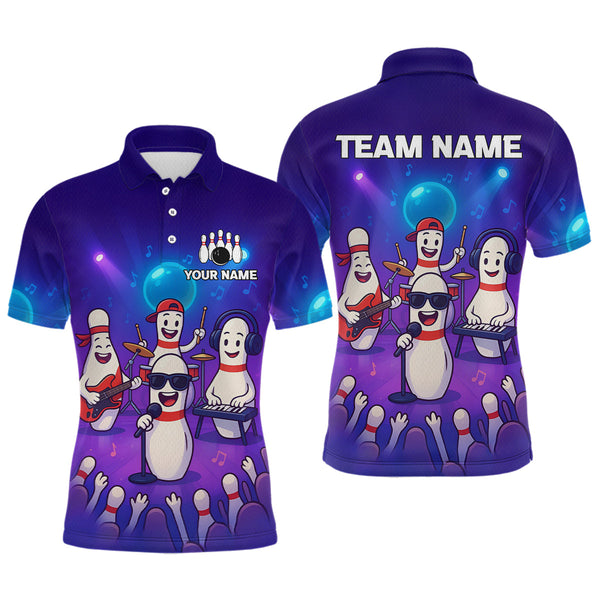 Maxcorners Custom Funny Bowling Pins Music Shirt Neon Bowling Jersey for Men Polo & 1/4 Zip Bowling Outfit LM1610