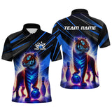 Maxcorners Blue Tiger Bowling Team Shirt Custom Bowling League Jersey for Men Bowling Outfit Polo & 1/4 Zip LM2110