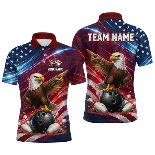 Maxcorners Custom American Flag Eagle Bowling Shirt for Men Patriotic Bowling Jersey Polo & Quarter-Zip LM1705