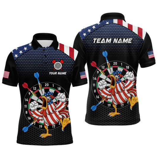 Maxcorners Custom Funny Chicken Dart Shirt American Dart Jerseys for Men Polo & 1/4 Zip Dartboard Shirt