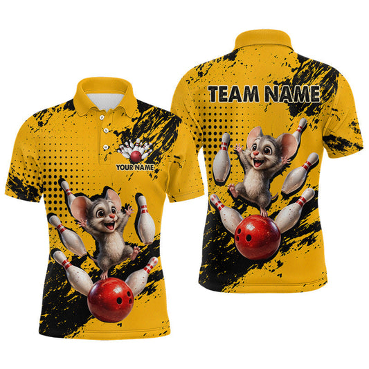 Maxcorners Black & Yellow Funny Mouse Bowling Team Shirt for Men Custom Bowling Jersey Polo & Quarter-Zip LM1705
