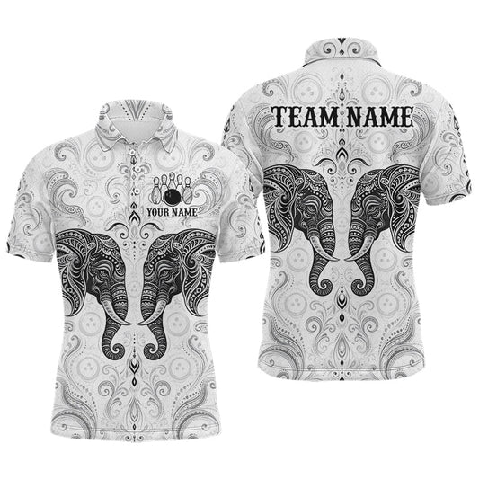 Maxcorners Custom Black & White Tribal Elephant Bowling Team Shirt for Men Bowling Jersey Polo & 1/4-Zip