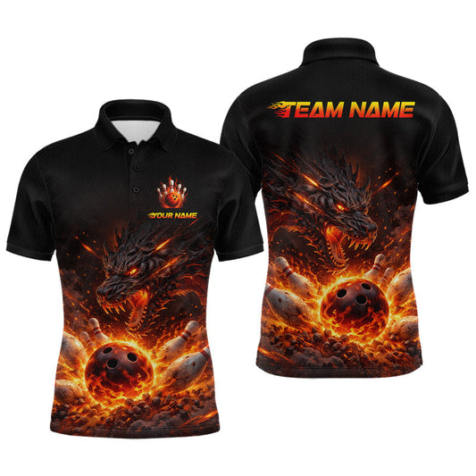 Maxcorners Custom Flame Dragon Bowling Shirt for Men Bowling Jersey Polo & Quarter-Zip Bowling Outfit LM2704