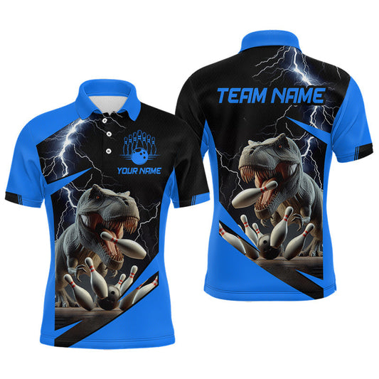 Maxcorners Custom Funny Dinosaur Bowling Team Shirt for Men Bowling League Jersey Polo & Quarter-Zip Bowling Outfit