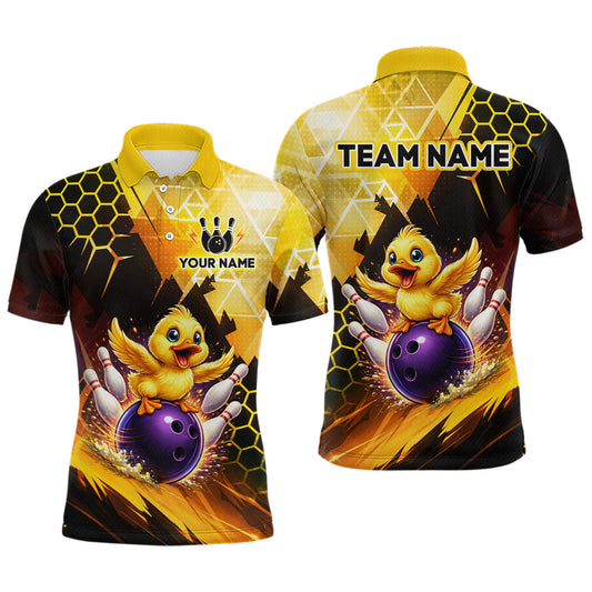 Maxcorners Custom Funny Duck Bowling Team Shirt for Men Yellow Bowling League Jersey Polo & 1/4 Bowling Outfit