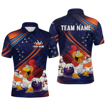Maxcorners Funny Chicken Polo Bowling Shirt for Men Custom Bowling Jersey 1/4 Zip Bowling Outfit LM1812