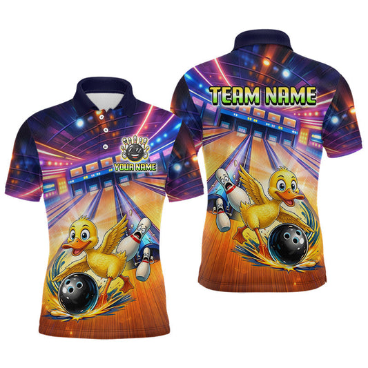 Maxcorners Custom Funny Duck Bowling Team Shirt for Men Bowling League Jersey Bowling Gift Polo & 1/4 Zip LM2306