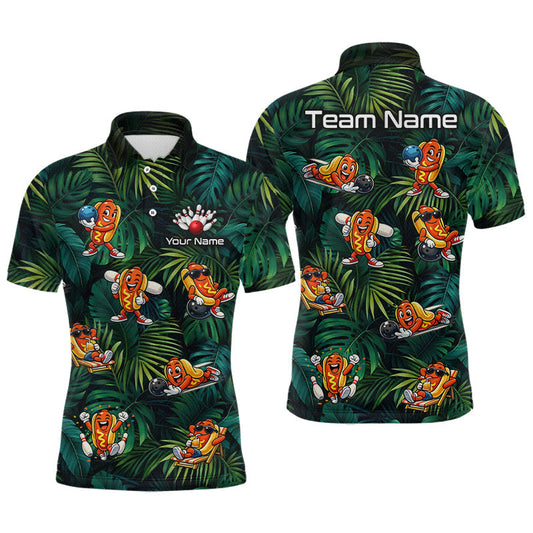 Maxcorners Custom Funny Tropical Hotdog Bowling Shirt for Men Bowling Team Jersey Polo & 1/4 Zip LM2306