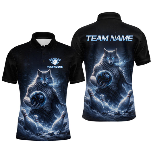 Maxcorners Custom Wolf Bowling Team Shirt for Men Bowling League Jersey Polo & Quarter-Zip Bowling Shirt