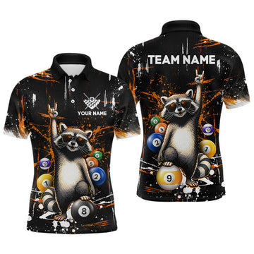 Maxcorners Custom Orange Funny Raccoon Billiard Shirt for Men 8 Ball & 9 Ball Pool Billiard Jersey Polo & 1/4-Zip