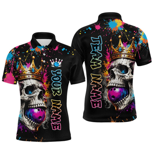 Maxcorners Custom Colorful Skull Crown Bowling Shirt for Men Bowling Team Jersey Polo & 1/4 Zip Bowling Outfit LM2306