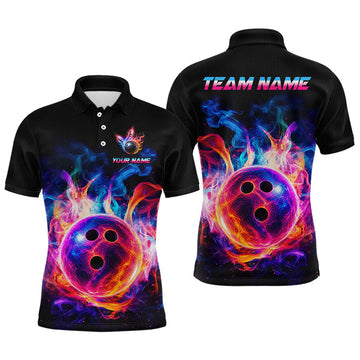 Maxcorners Custom Neon Flames Bowling Team Jersey Bowling Shirt for Men Polo & Quarter-Zip Bowling Outfit LM2607