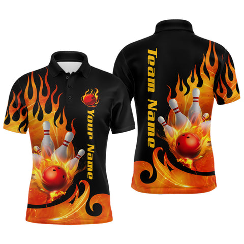 Maxcorners Orange Flame Bowling Team Shirt for Men Bowling League Jersey Polo & 1/4 Zip Bowling Outfit TU3009