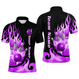 Maxcorners Purple Flame Bowling Team Shirt for Men Bowling League Jersey Polo & 1/4 Zip Bowling Outfit LM0210