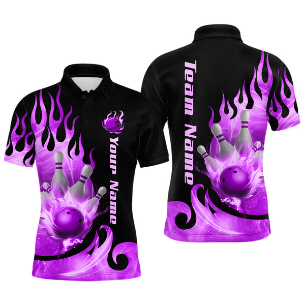 Maxcorners Purple Flame Bowling Team Shirt for Men Bowling League Jersey Polo & 1/4 Zip Bowling Outfit LM0210