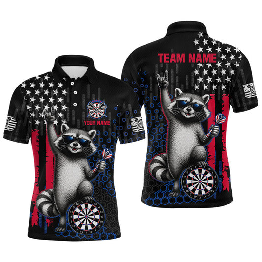 Maxcorners Custom American Flag Raccoon Dart Team Shirt for Men, Patriotic Dartboard Jersey and Dart Outfit