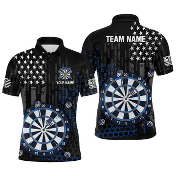 Maxcorners Custom American Flag Grey Dart Shirt for Men Patriotic Dart Team Jersey Dartboard Shirt LM0607