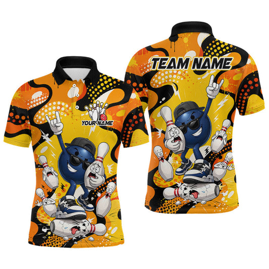 Maxcorners Orange and Yellow Funny Bowling Ball Shirt for Men Bowling League Jersey Polo & Quarter-Zip