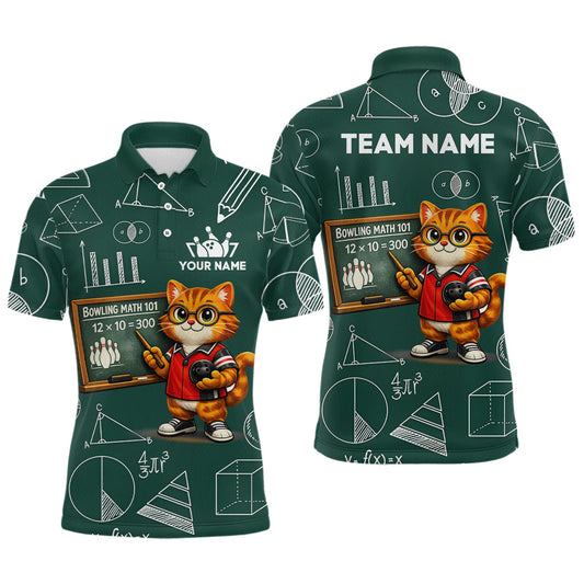 Maxcorners Funny Cat Bowling Math Shirt Personalized Polo & 1/4 Zip Shirt Bowling Team Jersey for Men LM1904