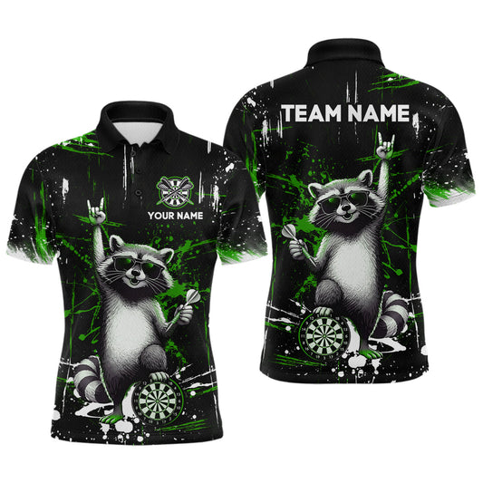 Maxcorners Custom Green Funny Raccoon Dart Team Shirt for Men Dart Jersey Polo & /4-Zip Dartboard Shirt Outfit