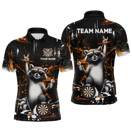 Maxcorners Custom Orange Funny Raccoon Dart Team Shirt for Men Dart Jersey Polo & /4-Zip Dartboard Shirt Outfit