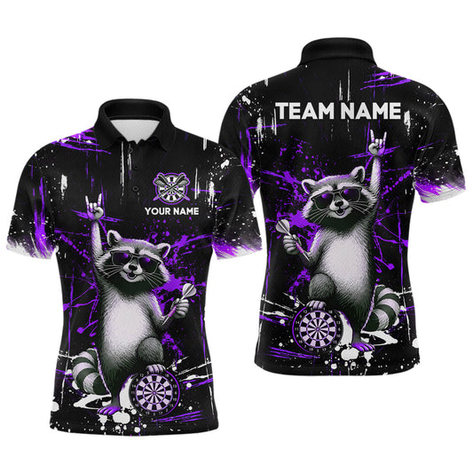 Maxcorners Custom Purple Funny Raccoon Dart Team Shirt for Men Dart Jersey Polo & /4-Zip Dartboard Shirt Outfit
