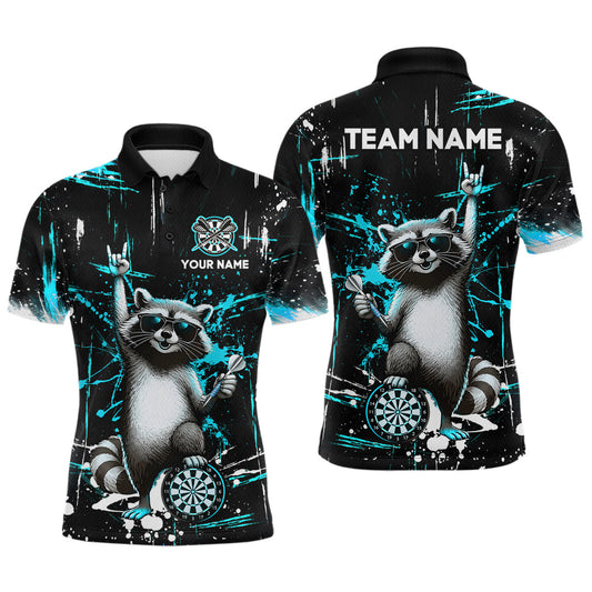 Maxcorners Custom Turquoise Funny Raccoon Dart Team Shirt for Men Dart Jersey Polo & /4-Zip Dartboard Shirt Outfit
