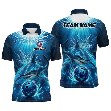 Maxcorners Custom Shark Bowling Shirt for Men Bowling Team Jersey Polo & Quarter-Zip Outfit LM0106