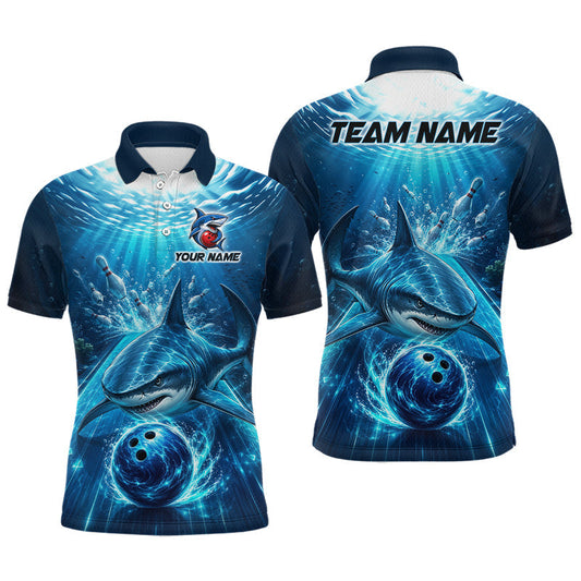 Maxcorners Custom Shark Bowling Shirt for Men Bowling Team Jersey Polo & Quarter-Zip Outfit LM0106