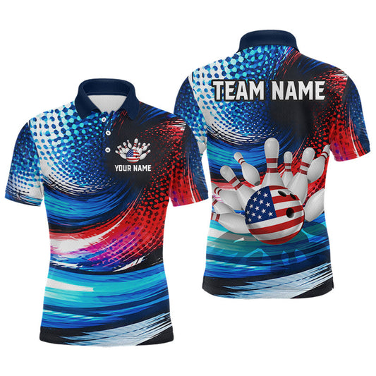 Maxcorners Custom American Flag Bowling Team Jersey for Men, Patriotic Bowling Shirt and Bowling Outfit