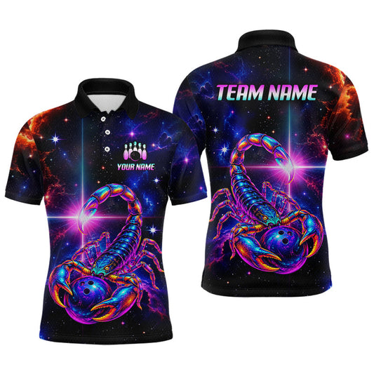 Maxcorners Custom Neon Scorpion Galaxy Bowling Team Jersey for Men