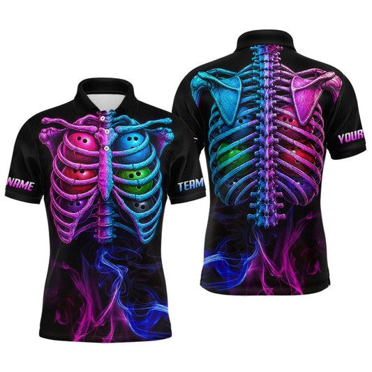 Maxcorners Custom Neon Skull Rib Cage Bone Bowling Team Jersey for Men