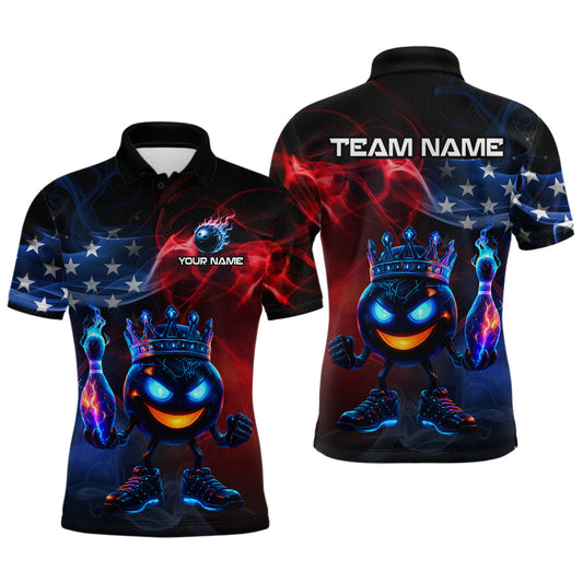 Maxcorners Custom American Flag Bowling Shirt Hero Bowling Ball Pin Polo & 1/4 Zip Bowling Jersey for Men LM2603