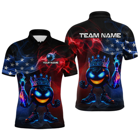 Maxcorners Custom American Flag Bowling Shirt Hero Bowling Ball Pin Polo & 1/4 Zip Bowling Jersey for Men TU0411