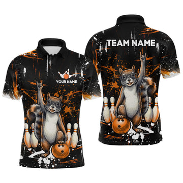 Maxcorners Custom Orange Funny Squirrel Bowling Shirt for Men Bowling Team League Polo & 1/4-Zip Bowling Outfit LM1104
