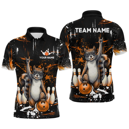 Maxcorners Custom Orange Funny Squirrel Bowling Shirt for Men Bowling Team League Polo & 1/4-Zip Bowling Outfit LM1104