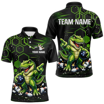 Maxcorners Custom Funny Green Dinosaur Bowling Team Shirt Bowling Jersey for Men Polo & Quartar-Zip Bowling Outfit