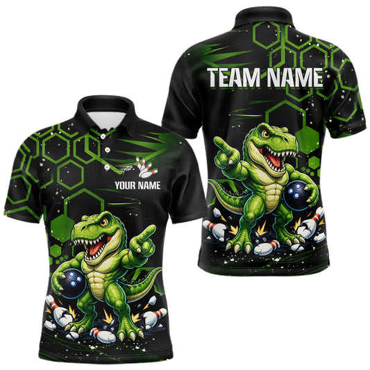 Maxcorners Custom Funny Green Dinosaur Bowling Team Shirt Bowling Jersey for Men Polo & Quartar-Zip Bowling Outfit